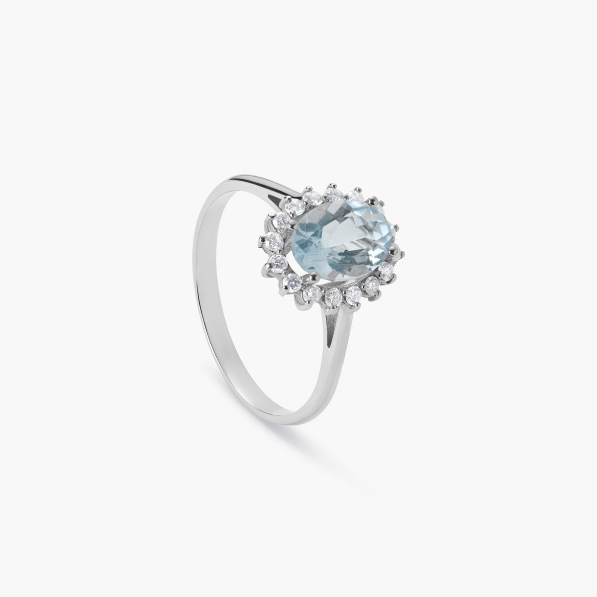 Anillo de oro blanco 18K diamante natural 0.3 ct. IMPERIAL AQUAMARINE