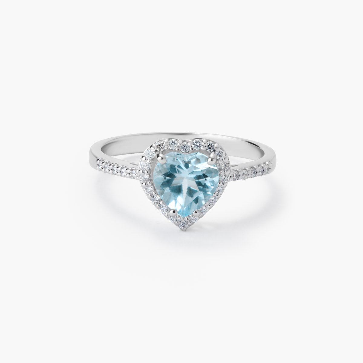 Anillo de oro blanco 18K diamante natural 0.18 ct. LOVE AQUAMARINE