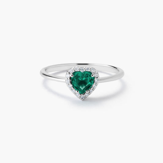 Anillo de oro blanco 18K diamante natural 0.08 ct. LOVE EMERALD