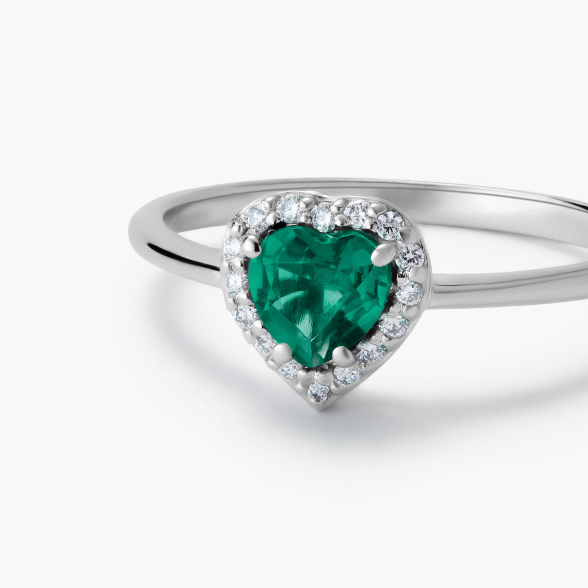 Anillo de oro blanco 18K diamante natural 0.08 ct. LOVE EMERALD