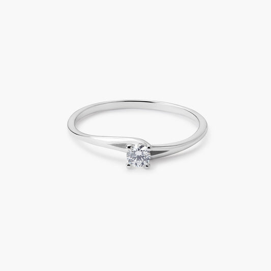 Anillo de oro blanco 18K diamante natural 0.12 ct. SWIRL