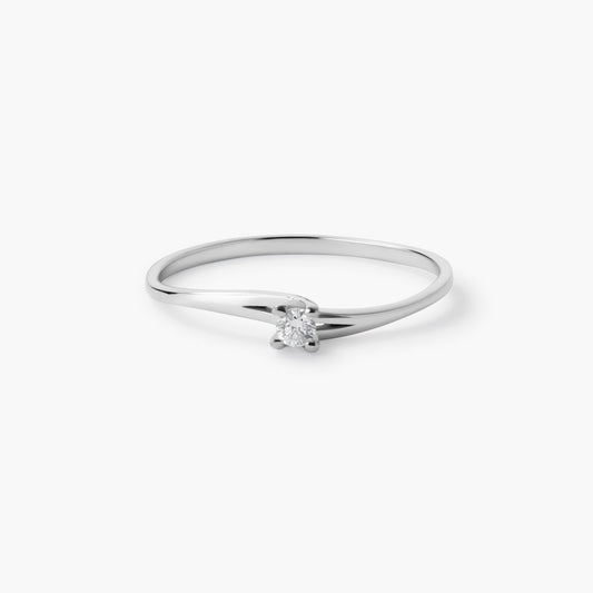 Anillo de oro blanco 18K diamante natural 0.05 ct. SWIRL