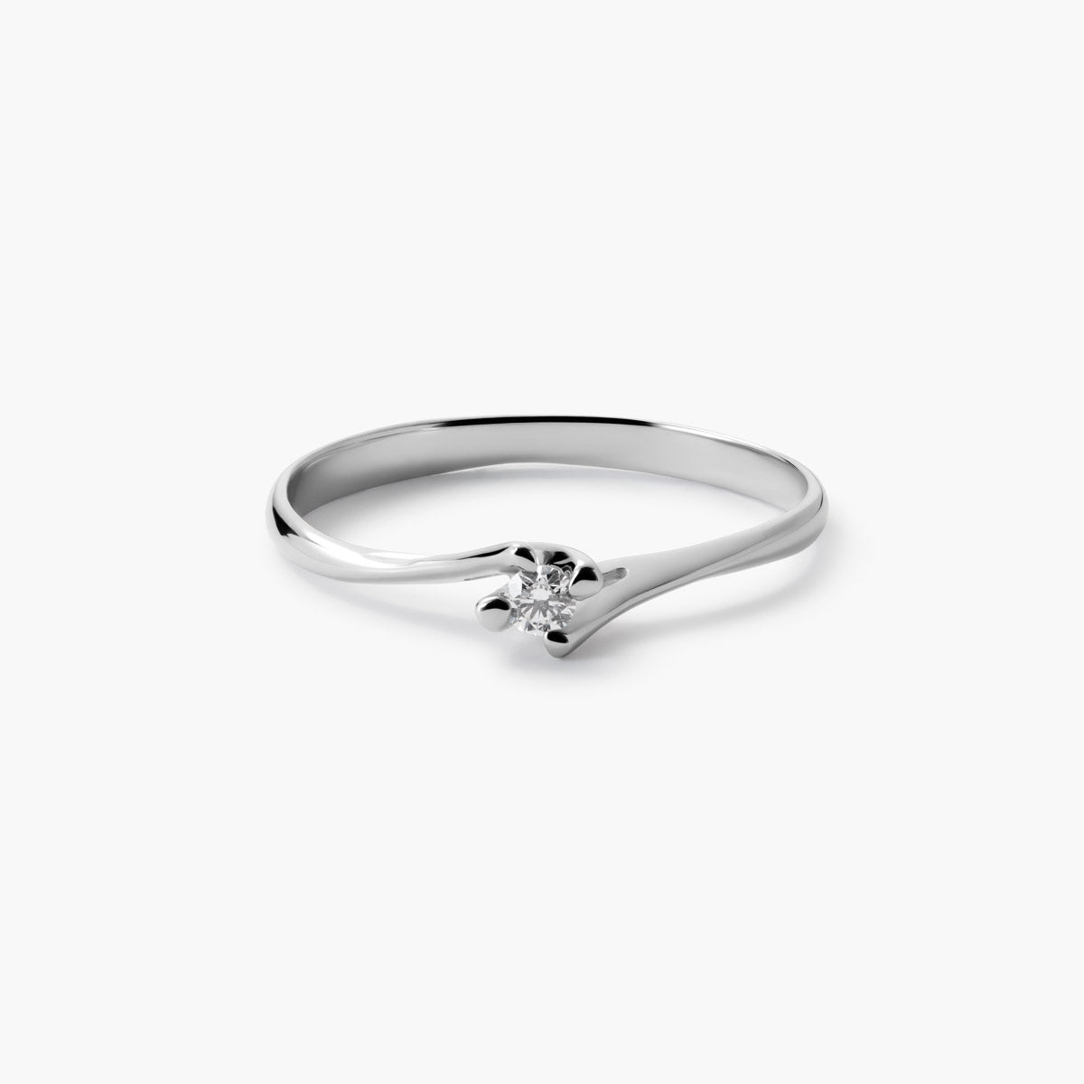 Anillo de oro blanco 18K diamante natural 0.05 ct. SWIRL