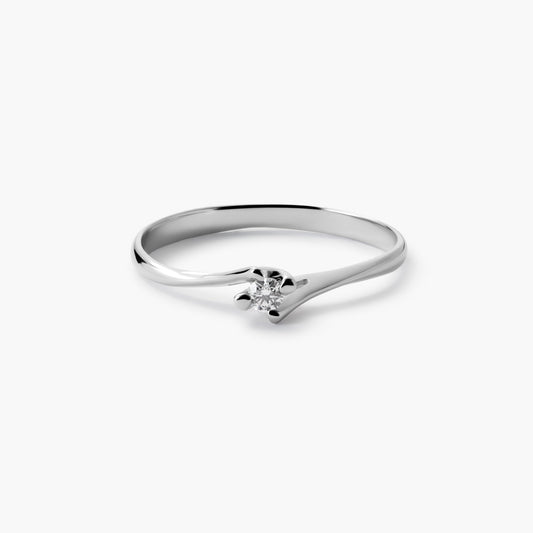 Anillo de oro blanco 18K diamante natural 0.05 ct. SWIRL