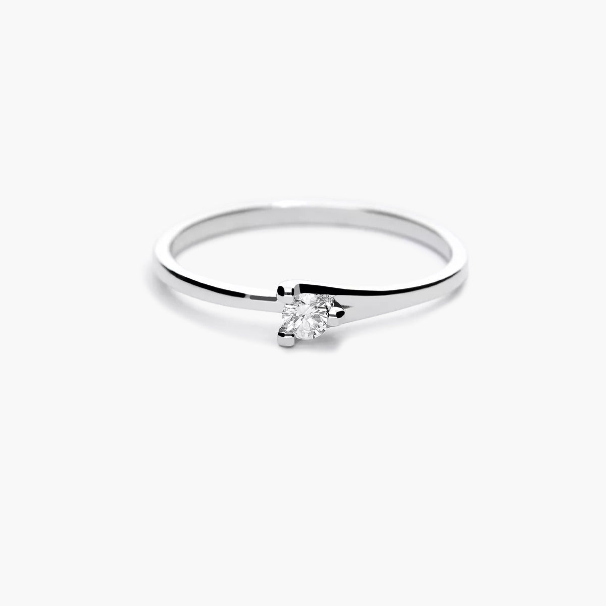Anillo de oro blanco 18K diamante natural 0.1 ct. SWIRL