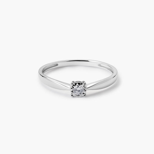 Anillo de oro blanco 18K diamante natural 0.055 ct.