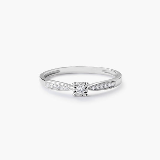 Anillo de oro blanco 18K diamante natural 0.08 ct. COMET