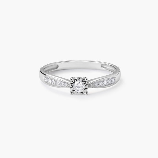 Anillo de oro blanco 18K diamante natural 0.14 ct. COMET