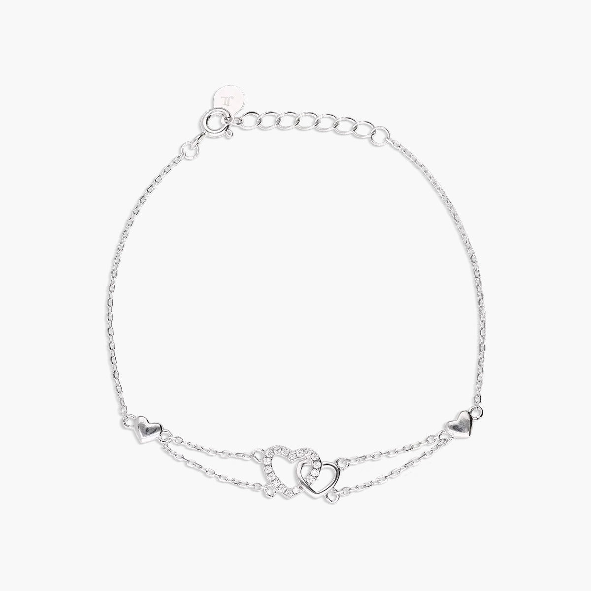 Pulsera de plata 1ª ley circonitas corazones 17-19 cm