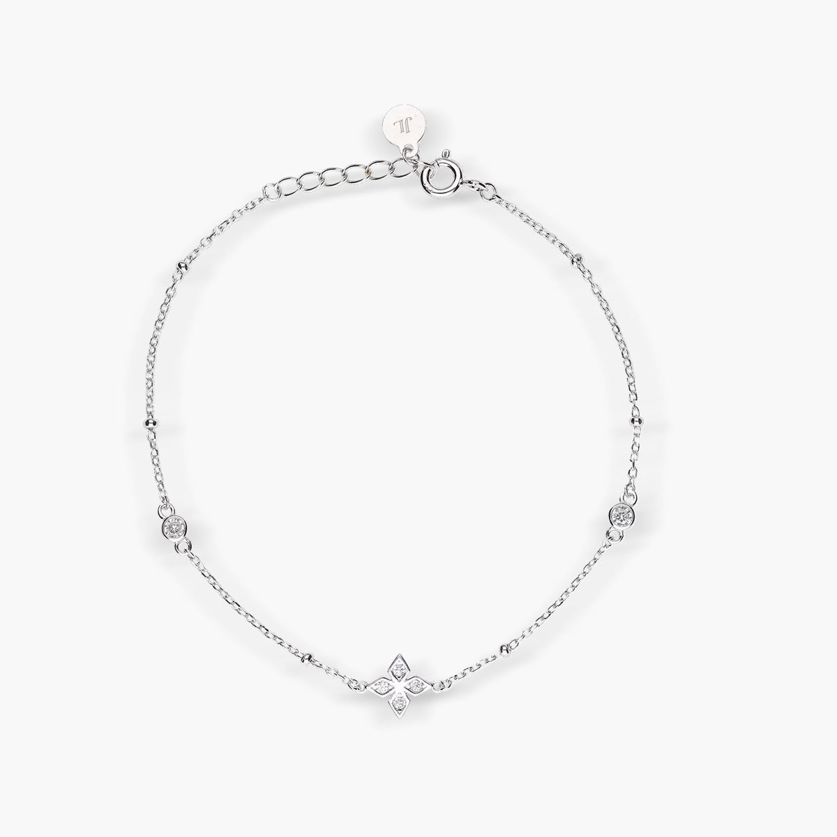 Pulsera de plata 1ª ley circonitas cadena con bolitas 17-20 cm
