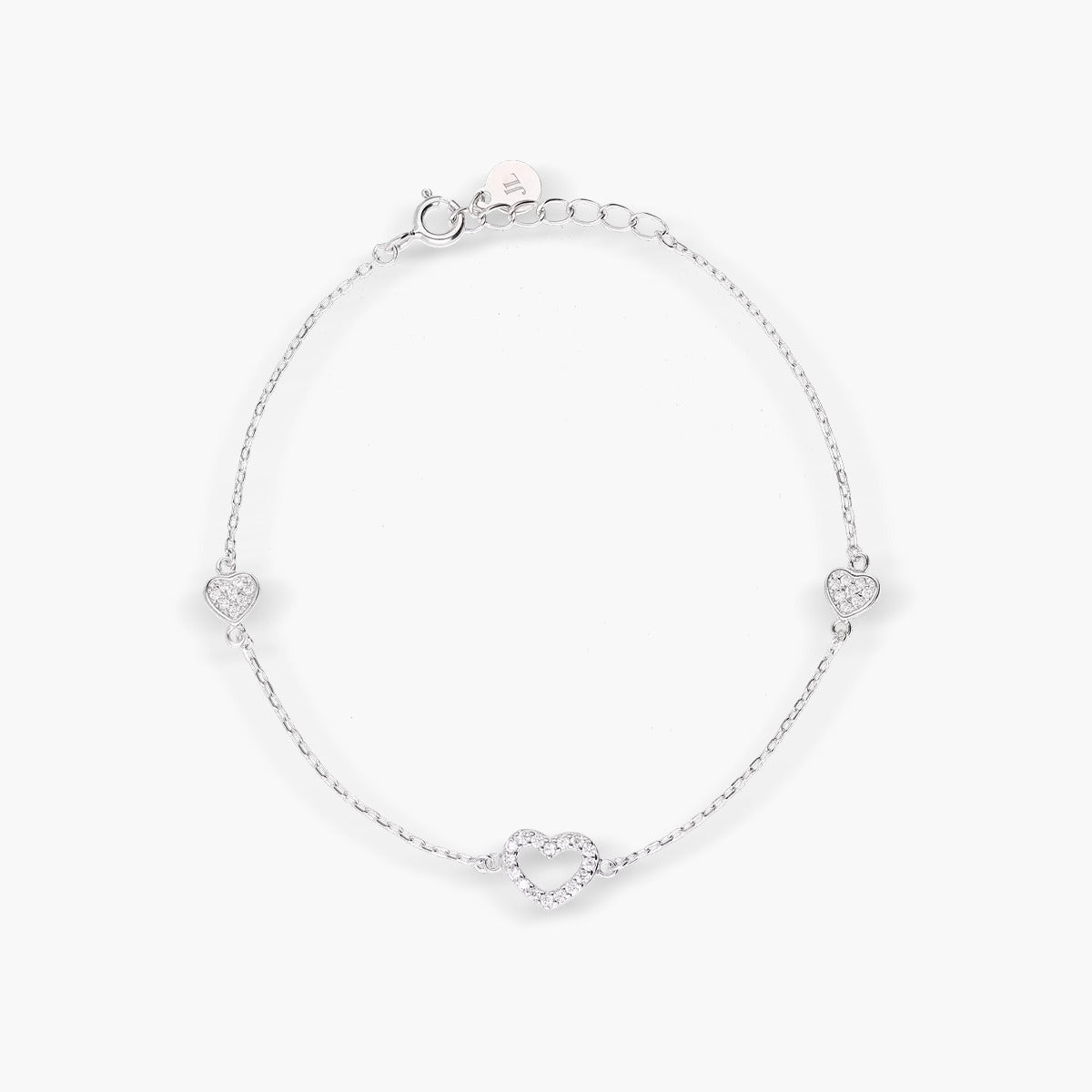 Pulsera de plata 1ª ley circonitas corazones 17-20 cm