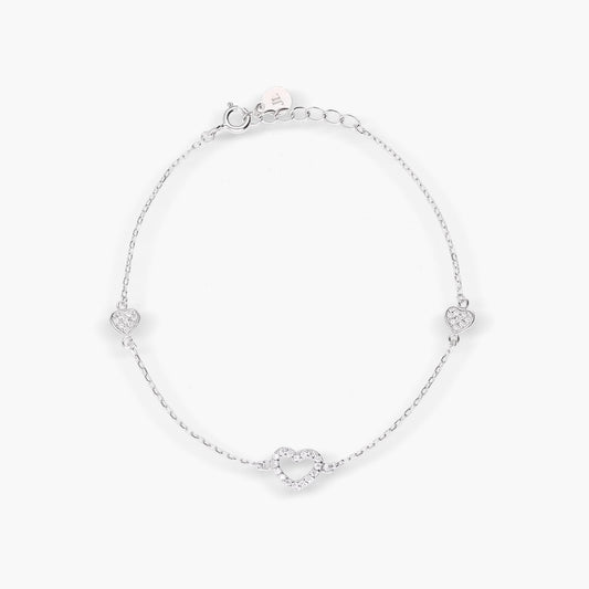 Pulsera de plata 1ª ley circonitas corazones 17-20 cm