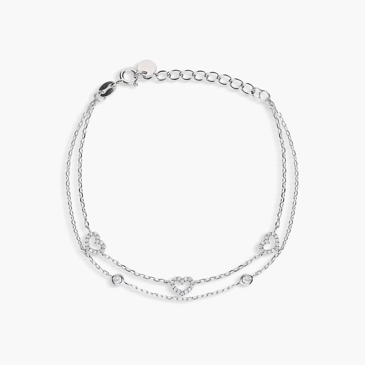Pulsera de plata 1ª ley circonitas corazones doble cadena 17-20 cm