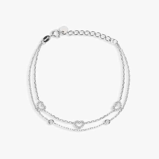 Pulsera de plata 1ª ley circonitas corazones doble cadena 17-20 cm
