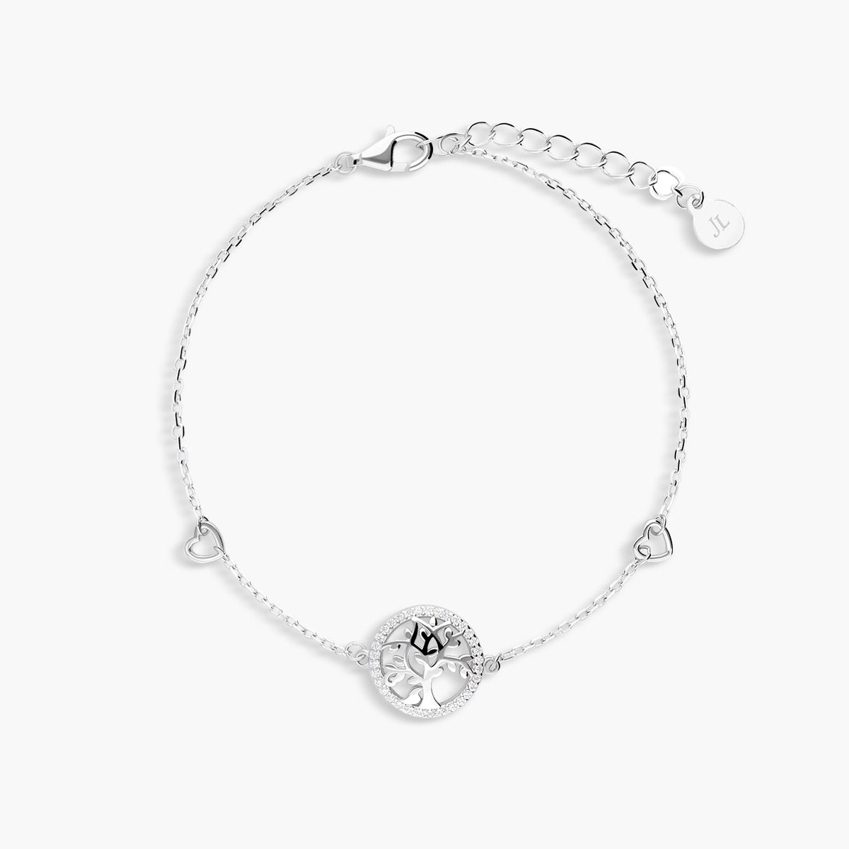 Pulsera de plata 1ª ley circonitas árbol de la vida y corazones 17-20 cm TREE OF LIFE