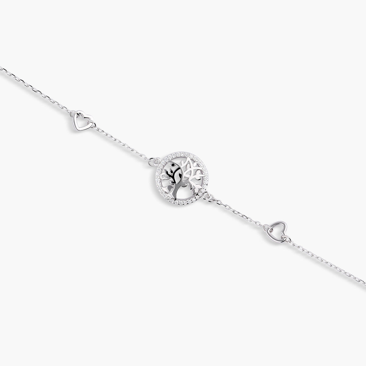 Pulsera de plata 1ª ley circonitas árbol de la vida y corazones 17-20 cm TREE OF LIFE