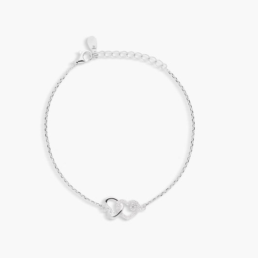 Pulsera de plata 1ª ley circonitas doble corazón 17-20 cm