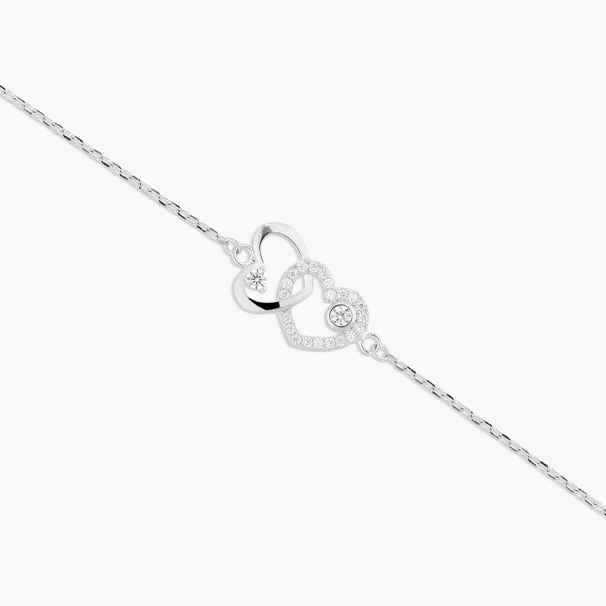 Pulsera de plata 1ª ley circonitas doble corazón 17-20 cm