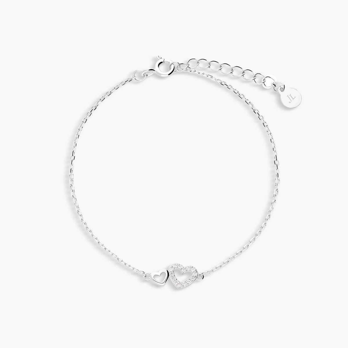 Pulsera de plata 1ª ley circonitas doble corazón 17-20 cm