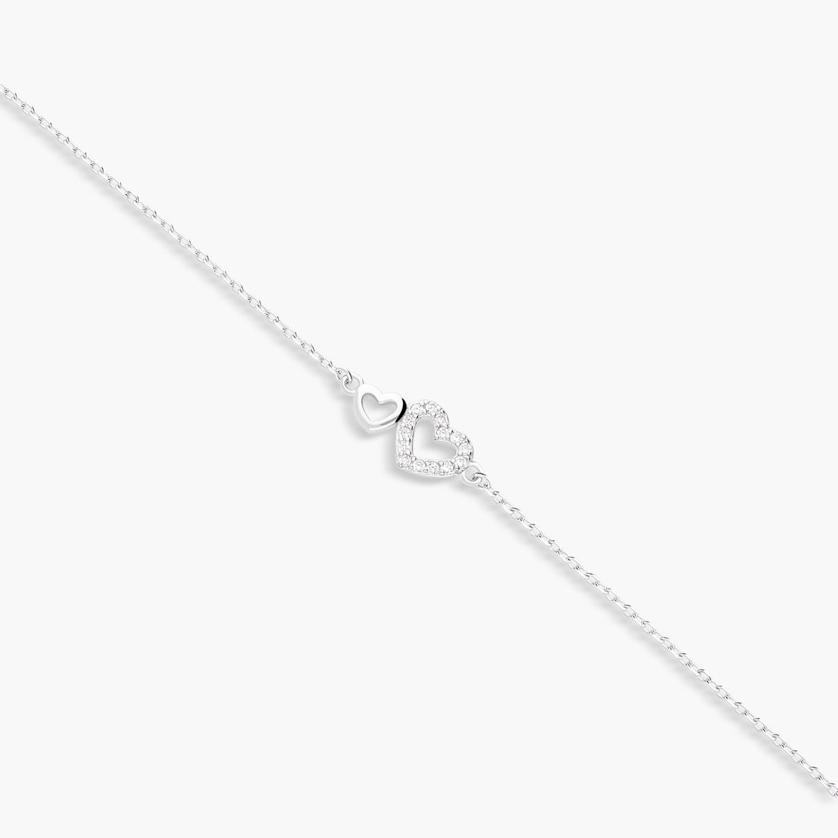 Pulsera de plata 1ª ley circonitas doble corazón 17-20 cm