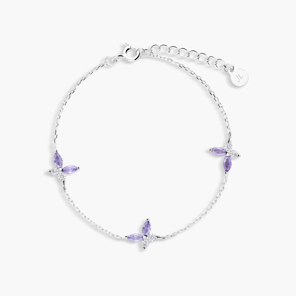 Pulsera de plata 1ª ley circonitas violeta mariposa 17-20 cm