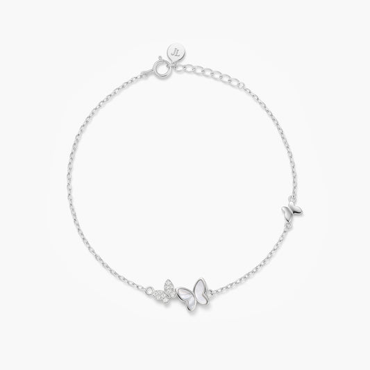 Pulsera de plata 1ª ley mariposa nácar 17-19 cm