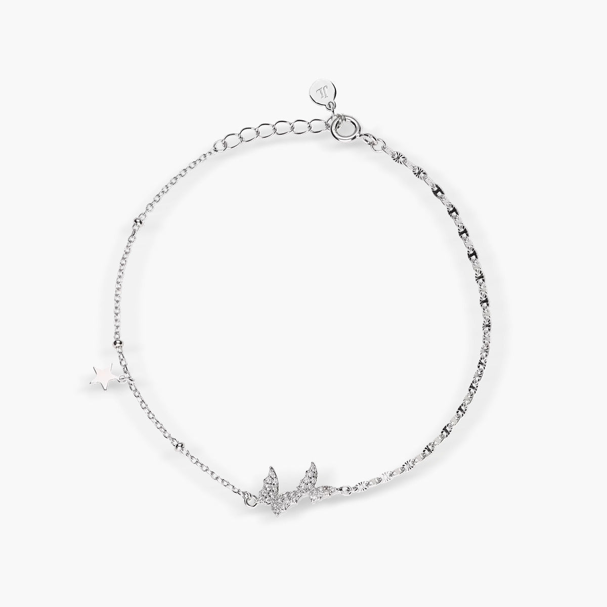 Pulsera de plata 1ª ley circonitas doble mariposa 17-19 cm