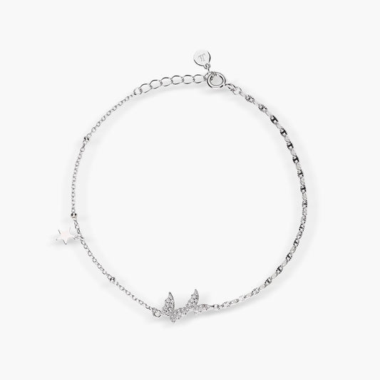 Pulsera de plata 1ª ley circonitas doble mariposa 17-19 cm