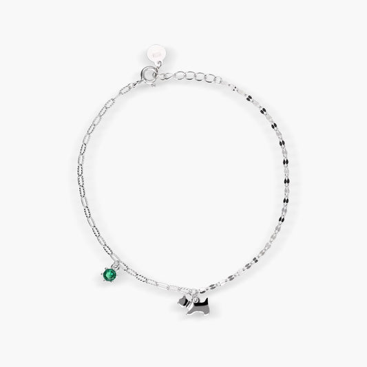 Pulsera de plata 1ª ley circonita verde perro 17-19 cm