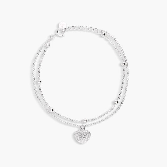 Pulsera de plata 1ª ley circonitas corazón y doble cadena 17-19 cm
