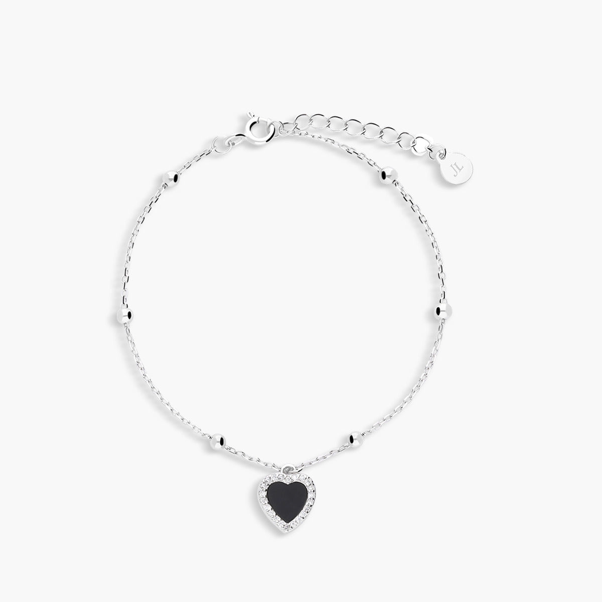 Pulsera de plata 1ª ley circonitas corazón negro 16-19 cm