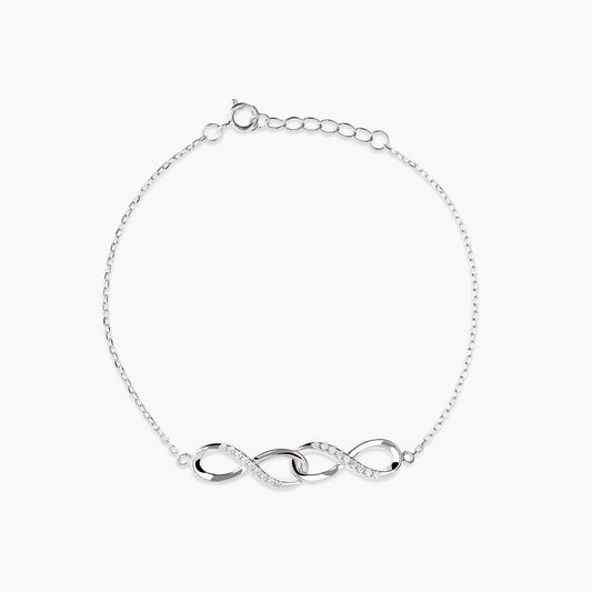 Pulsera de plata 1ª ley circonitas doble infinito 17-20 cm