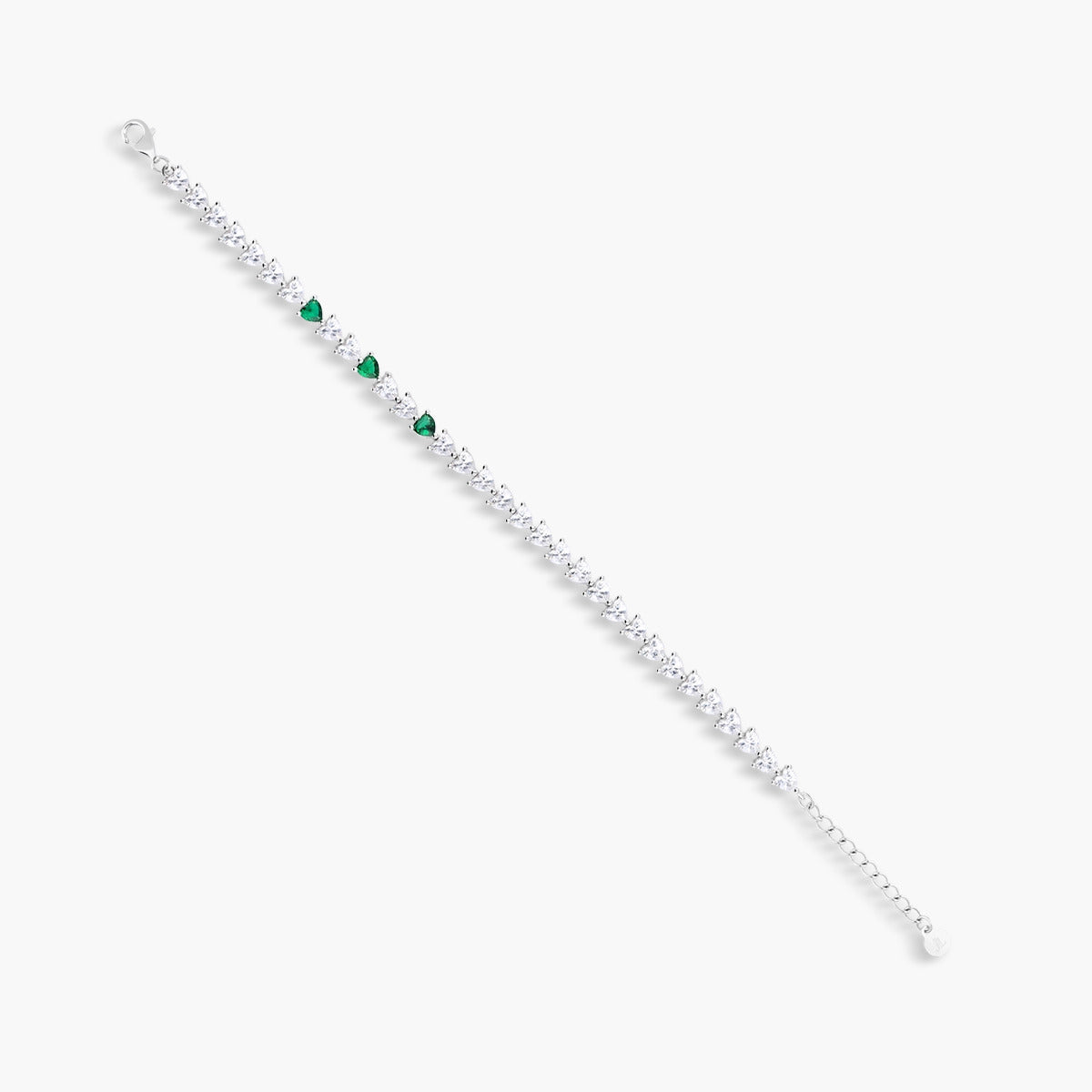 Pulsera de plata 1ª ley circonitas corazones verde 17-20 cm FANCY LOVE