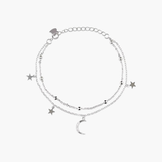 Pulsera de plata 1ª ley luna y estrellas 16-19 cm
