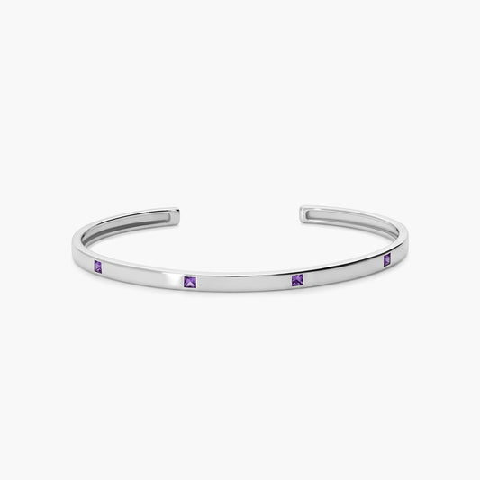 Pulsera rígida de plata 1ª ley amatista violeta 45x60 mm MONOLITH