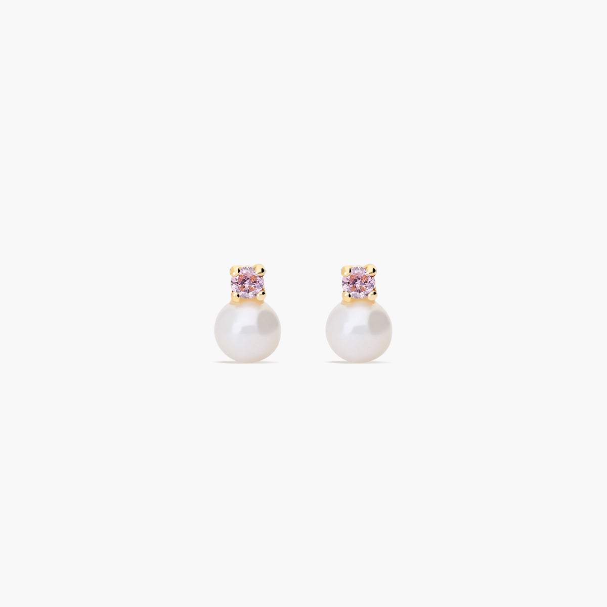 Pendientes de oro 18K con perlas y circonita rosa para bebé 6 mm