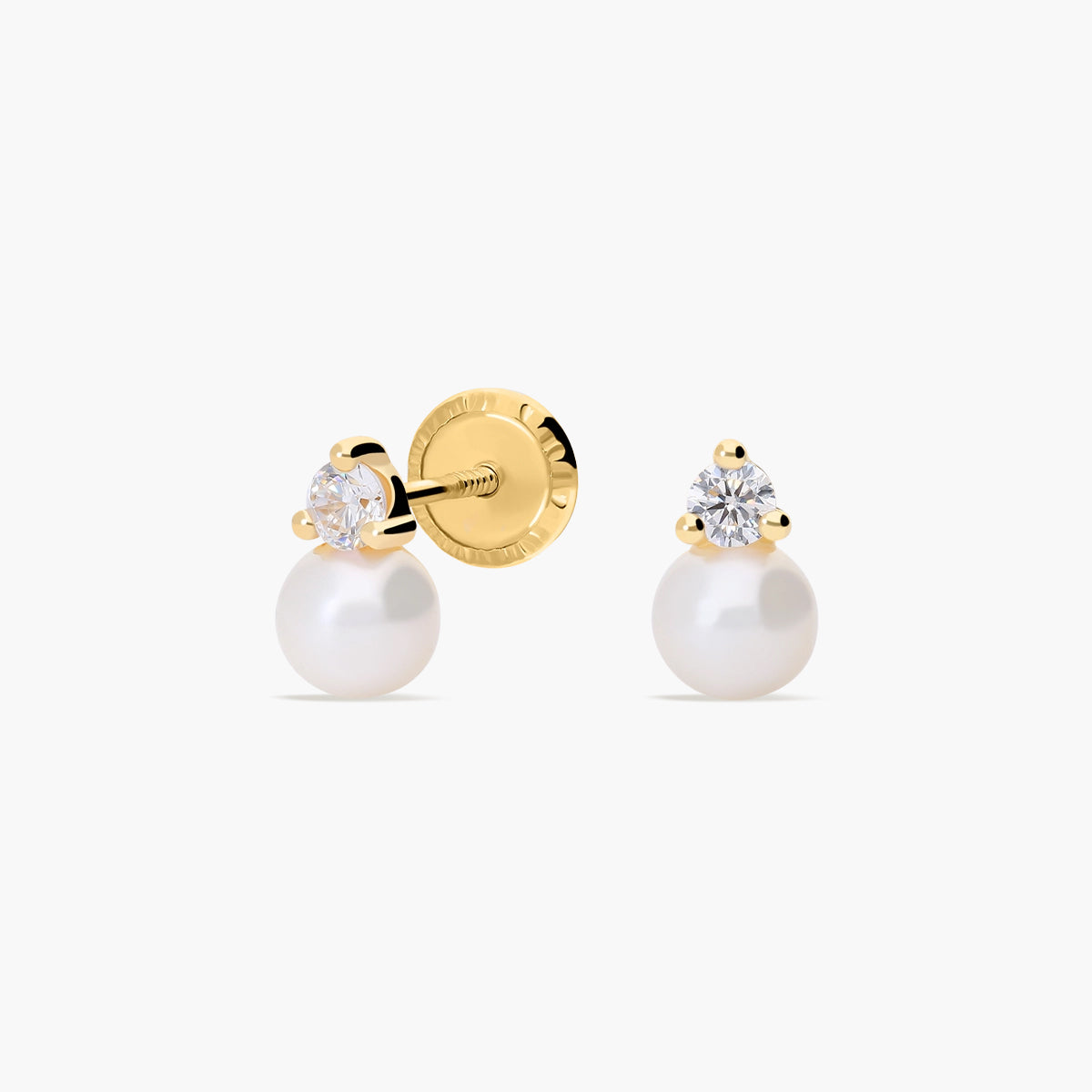 Pendientes de oro 18K con perlas y circonita para bebé 6 mm