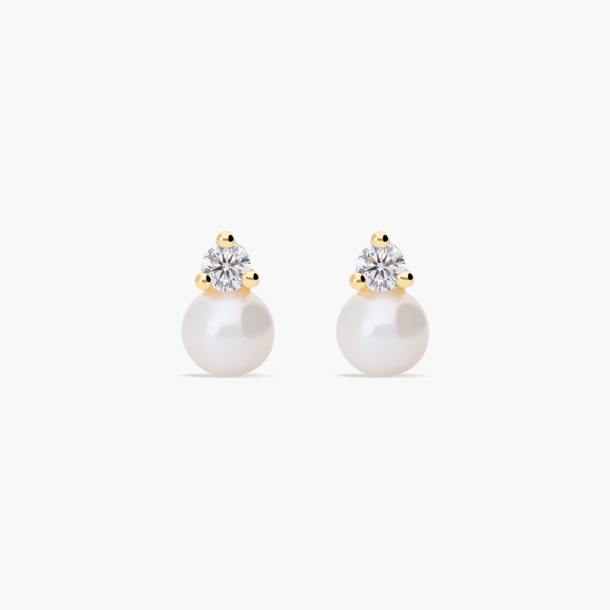 Pendientes de oro 18K con perlas y circonita para bebé 6 mm
