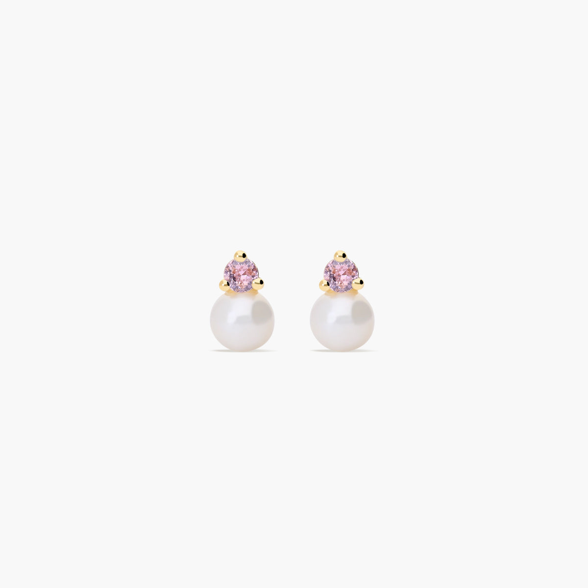 Pendientes de oro 18K con perlas y circonita rosa para bebé 6 mm