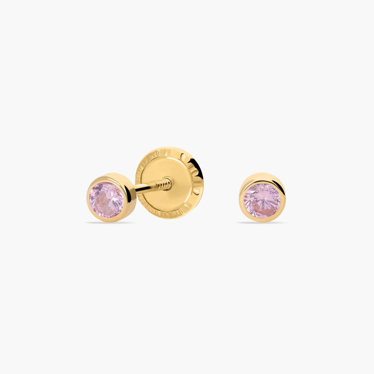 Pendientes redondos de oro 18K circonita rosa para bebé 3 mm