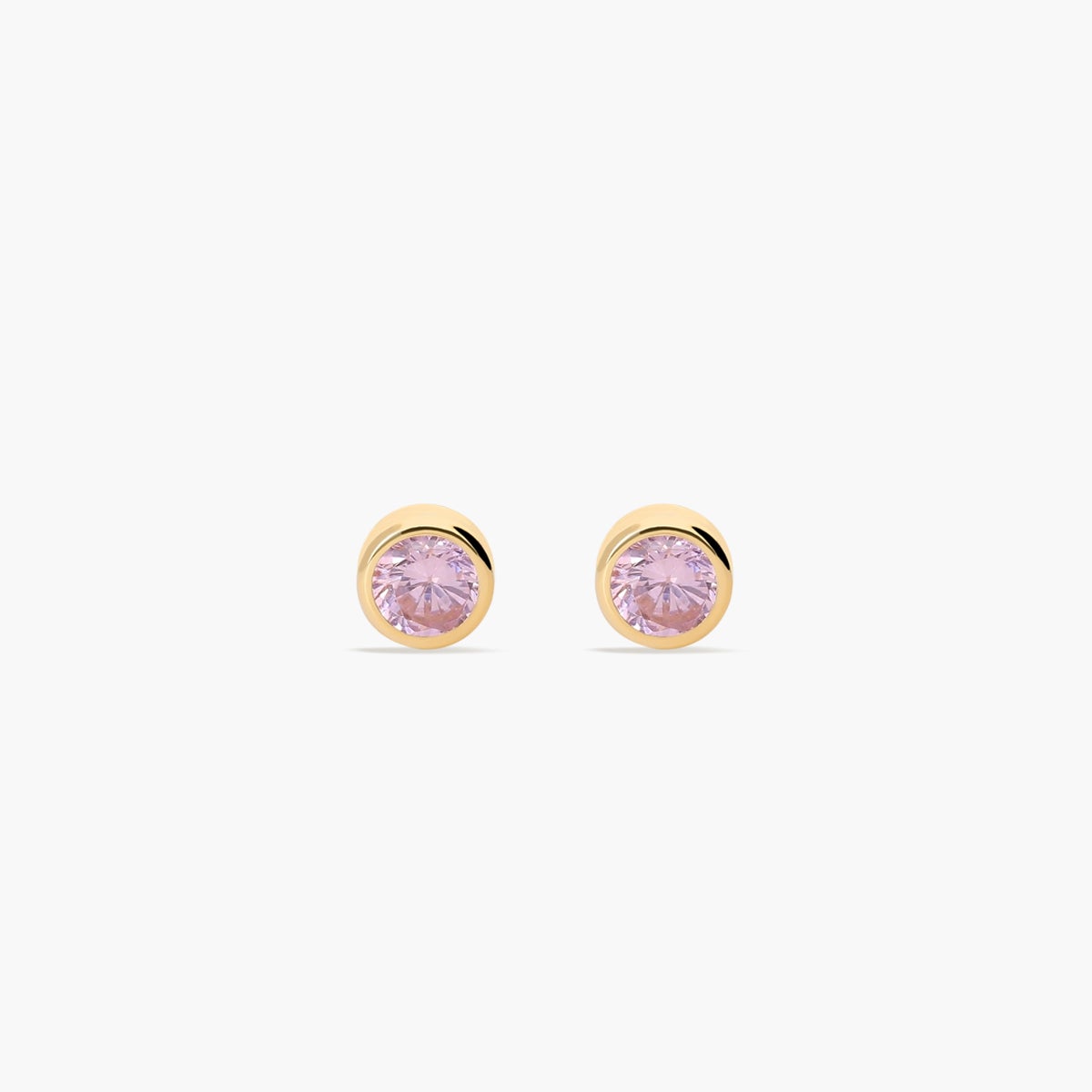 Pendientes redondos de oro 18K circonita rosa para bebé 3 mm