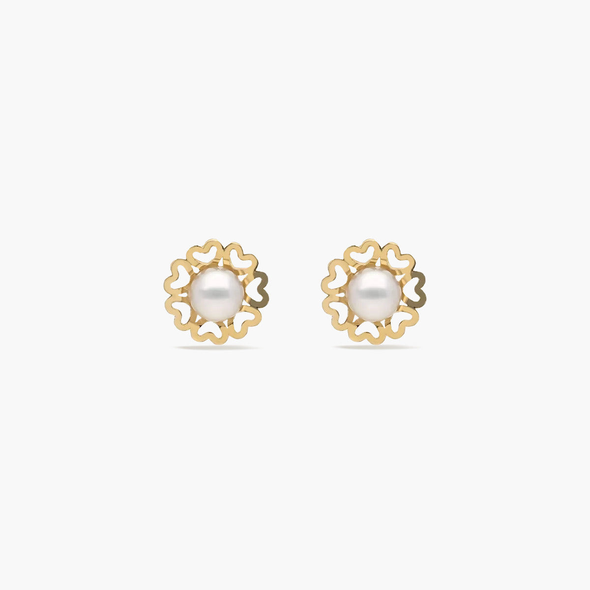 Pendientes flor de oro 18K con perlas para bebé 5 mm
