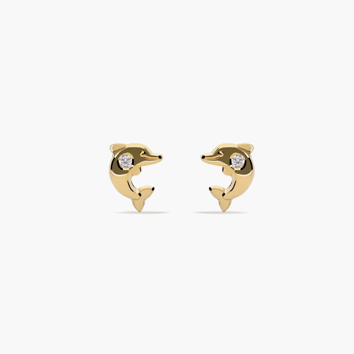 Pendientes delfín de oro 18K circonita para bebé 5 mm