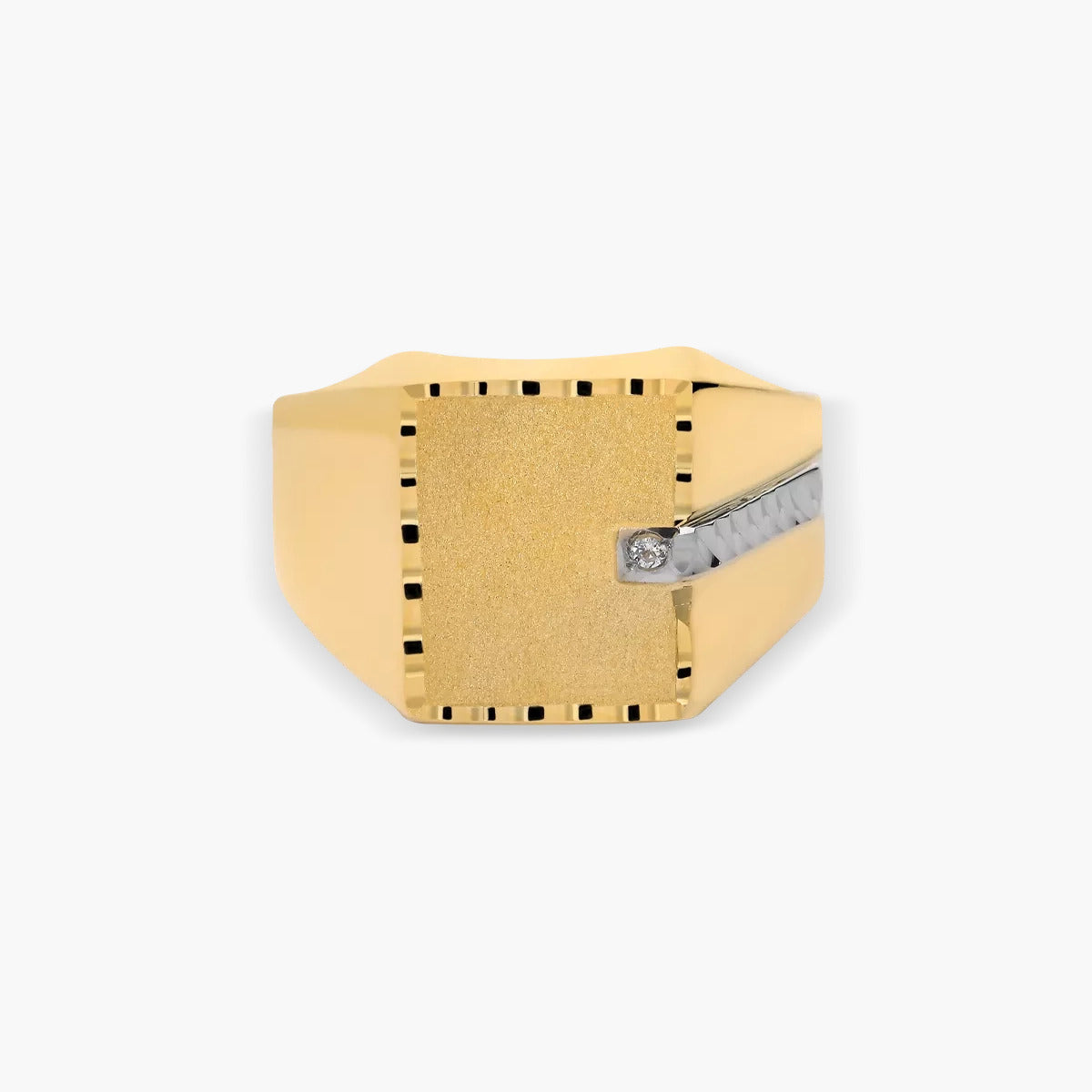 Sello hombre rectangular de oro bicolor 18K circonita cúbica