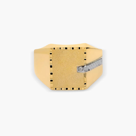 Sello hombre rectangular de oro bicolor 18K circonita cúbica
