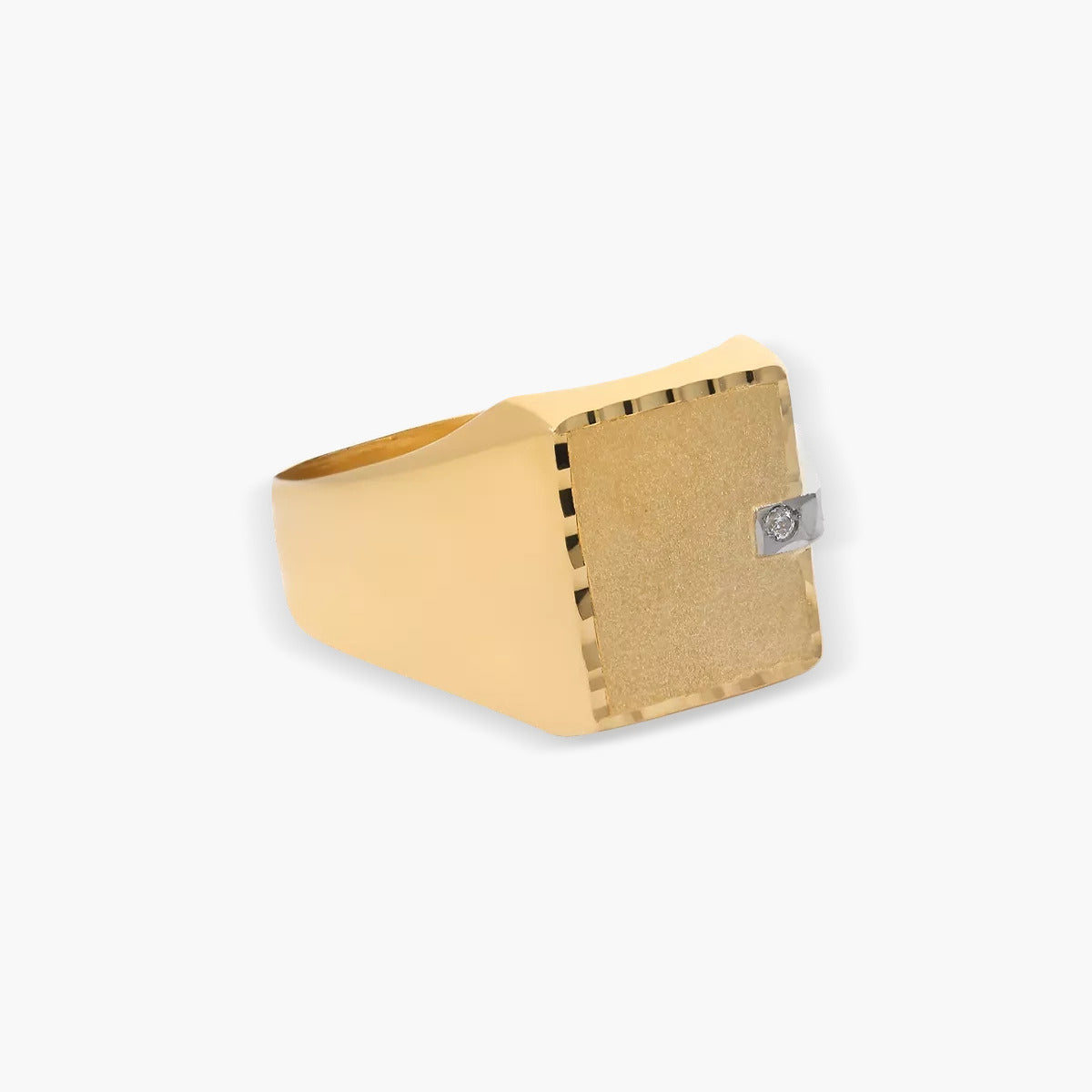 Sello hombre rectangular de oro bicolor 18K circonita cúbica