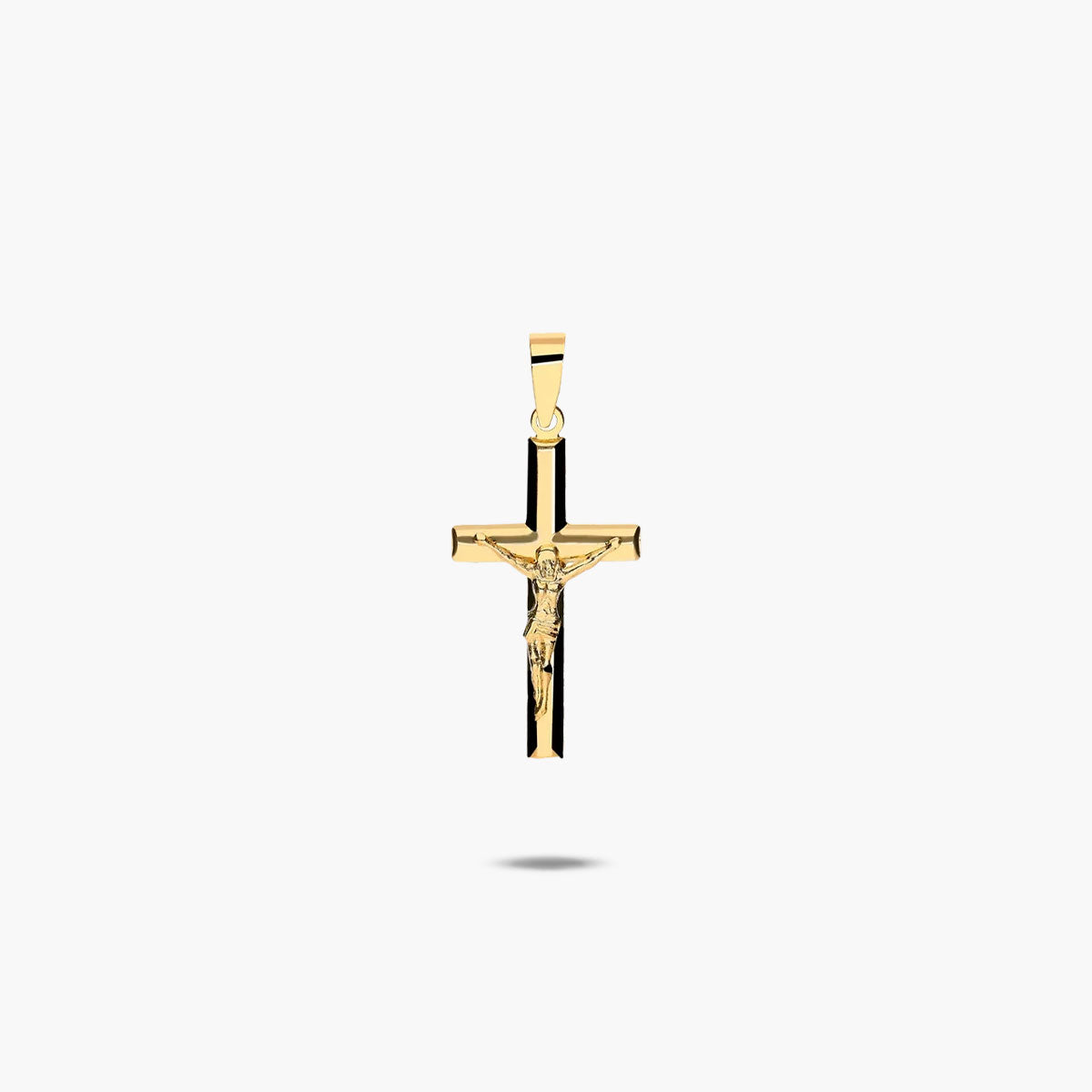 Cruz Cristo plana almendrada de oro 18K 21 mm