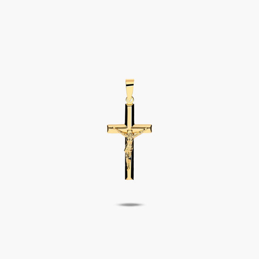 Cruz Cristo plana almendrada de oro 18K 21 mm