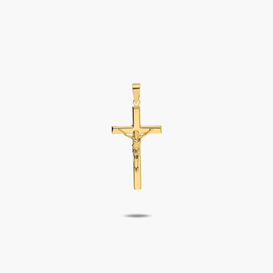Cruz Cristo plana de oro 18K 25 mm