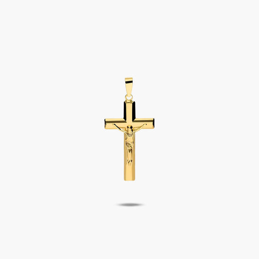 Cruz Cristo palo plano de oro 18K